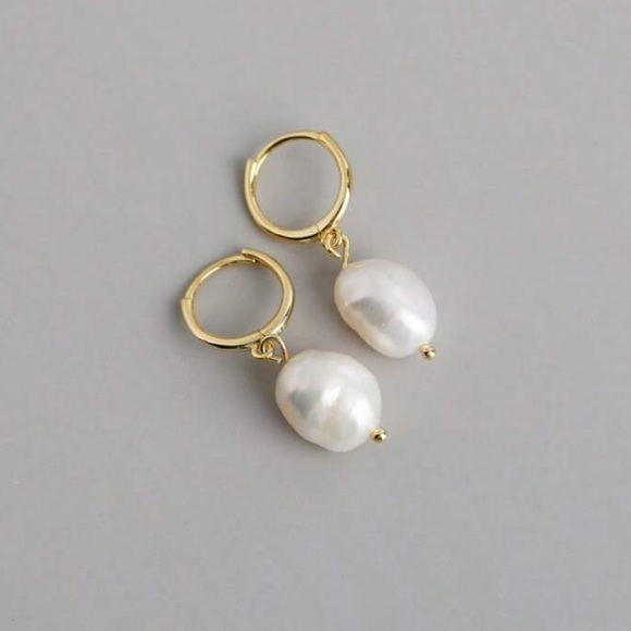 Jewelry - Pearl Drop Hoop Earrings Round Pearl Dangle Minimalist Jewelry